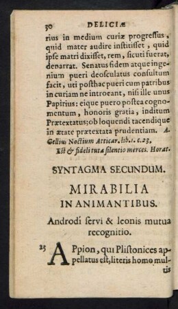 Syntagma Secundum. Mirabilia In Animantibus.