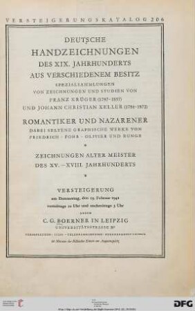 Deutsche Handzeichnungen des XIX. Jahrhunderts aus verschiedenem Besitz ; Versteigerung am 19.2.1942 (Katalog Nr. 206)