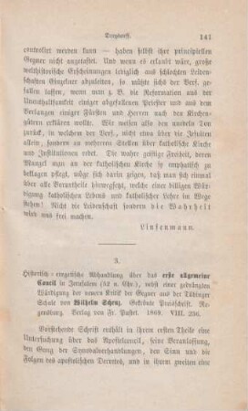 141-143 [Rezension] Schenz, Wilhelm, Historisch-exegetische Abhandlung über das Erste allgemeine Concil in Jerusalem (52 nach Chr.)