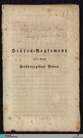 Diäten-Reglement für das Großherzogthum Baden
