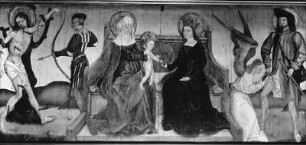Anna selbdritt mit den Heiligen Sebastian und Rochus : Anna selbdritt mit den Heiligen Sebastian und Rochus. Tafelmalerei (vor 1528; Schule B. Strigel). Memmingen: Stadtmuseum im Hermansbau