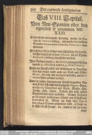 Das VIII. Capitel. Von Neu-Spanien oder dem eigentliche so genannten Mexico.