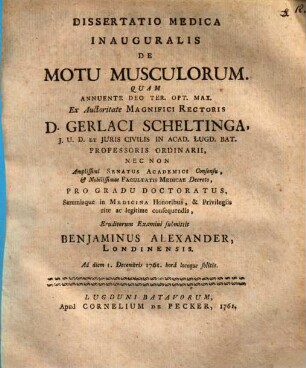 Diss. med. inaug. de motu musculorum