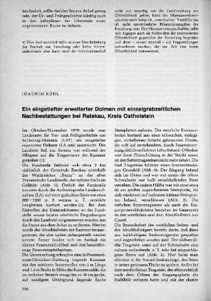 Ein eingetiefter erweiterter Dolmen mit einzelgrabzeitlichen Nachbestattungen bei Ratekau, Kreis Ostholstein