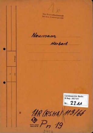 Personenheft Herbert Neumann (*10.05.1904), Kriminalkommissar