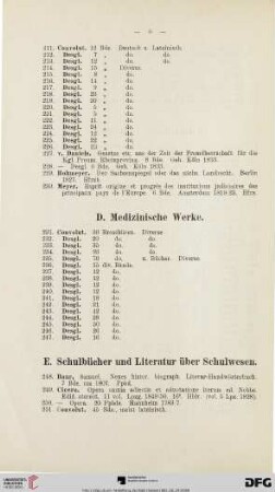 E. Schulbücher und Literatur über Schulwesen (Nr. 248-350)