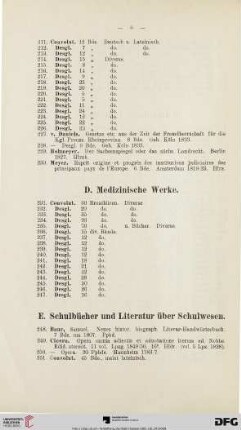 E. Schulbücher und Literatur über Schulwesen (Nr. 248-350)