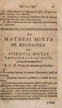 Ex mathesi mixta de mechanica seu scientia motus theoremata selecta.