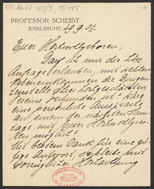 Brief an Ludwig Strecker  und B. Schott's Söhne, Mainzer Liedertafel : 29.09.1907
