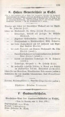 E. Höhere Gewerbeschule zu Cassel.