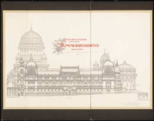 Fürstliche Sommerresidenz Schinkelwettbewerb 1886: Fassade von N. Ansicht 1:125