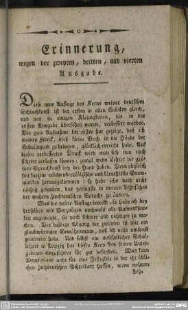 Erinnerung, wegen der zweyten, dritten, und vierten Ausgabe