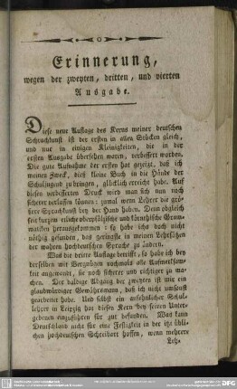 Erinnerung, wegen der zweyten, dritten, und vierten Ausgabe