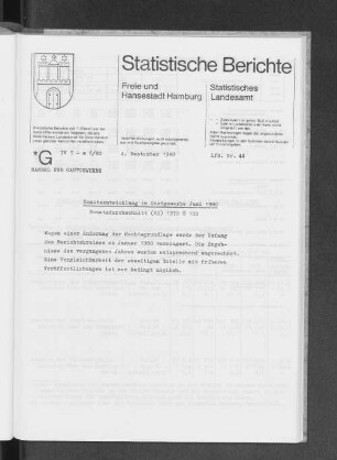 Umsatzentwicklung im Gastgewerbe Juni 1980 : Lfd. Nr. 44