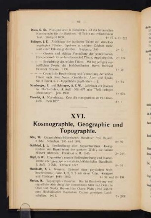 XVI. Kosmographie, Geographie und Topographie.