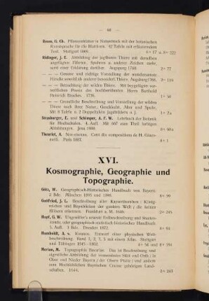 XVI. Kosmographie, Geographie und Topographie.