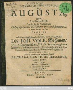 Discursus Iuris Publici De Augusta