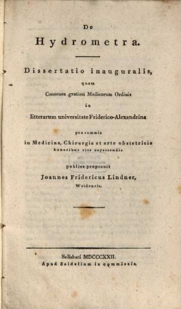 De hydrometra : diss. inaug.