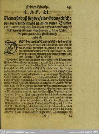 Cap. 21. Beweiß, daß beyderseits Evangelische von der Gnadenwahl in allen denen Stücken vnd Puncten einig seyen