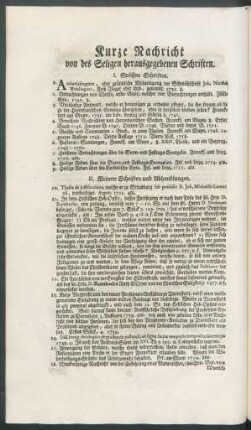 Kurze Nachricht von des Seligen herausgegebenen Schriften