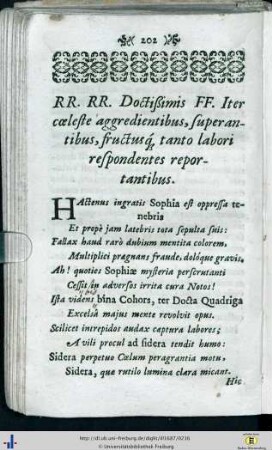 RR. RR. Doctissimis FF. Iter coeleste aggredientibus…