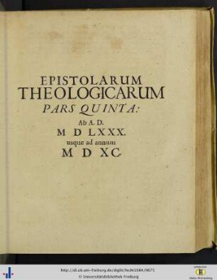 Epistolarum Theologicarum Pars V.