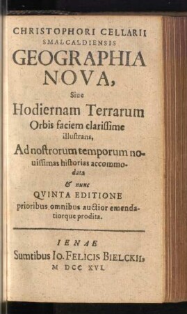 Christophori Cellarii Smalcaldiensis Geographia Nova