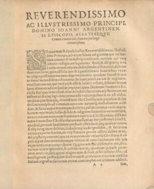 Reverendissimo Ac Illvstrissimo Principi, Domino Ioanni Argentinensi Episcopo, Alsatiaeque Comiti Prouiciali, Domino suo longè clementißimo.