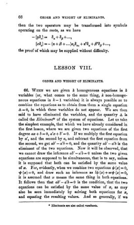 Lesson VIII. Order and weight of eliminants.