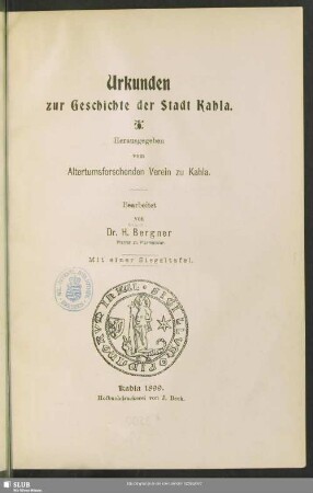 1: Urkunden zur Geschichte der Stadt Kahla
