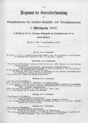 Programm der Generalversammlung des Gesammtvereins der deutschen Geschichts- und Alterthumsvereine