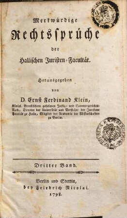 Merkwürdige Rechtssprüche der Hallischen Juristen-Facultät, 3