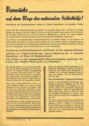 Propagandaflugblatt des Sächsischen Ausschusses für Einheit und gerechten Frieden gegen die separate Währungsreform in den Westzonen