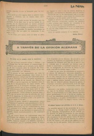 A través de la opinión alemana : El jucio de un alemán sobre la Argentina