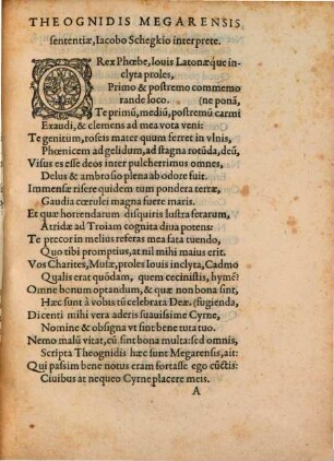 Sententiosa poetarum vetustissimorum quae supersunt opera Theognidis, Phocylides ...