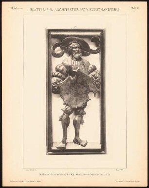 Geschnitzte Schrankfüllung im Kunstgewerbemuseum, Berlin: Ansicht (aus: Blätter für Architektur und Kunsthandwerk, 3. Jg., 1890, Tafel 75)
