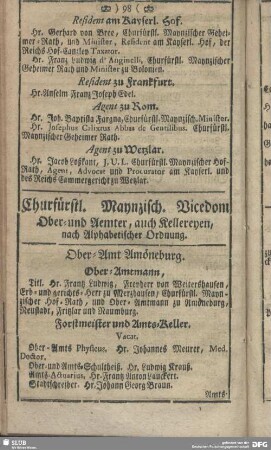 Churfürstl. Maynzisch. Vicedom : Ober- und Aemter, auch Kellereyen, nach Alphabetischer Ordnung