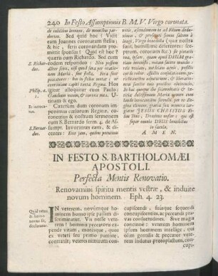 In Festo S. Bartholomaei Apostoli