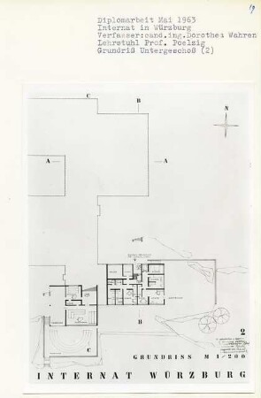 Internat, Würzburg (Diplomarbeit bei Peter Poelzig): Grundriss Untergeschoss 1:200