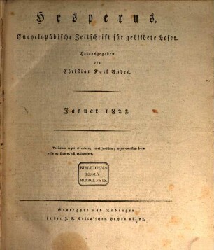 Hesperus : encyclopädische Zeitschrift für gebildete Leser. 1823