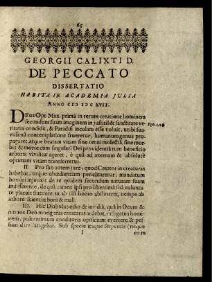 Georgii Calixti D. De Peccato Dissertatio