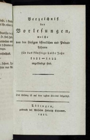 Vorlesungsverzeichnis 1821/22