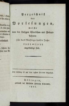 Vorlesungsverzeichnis 1821/22