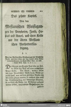 Das zehnte Kapitel. Von den Messianischen Weissagungen der Propheten, Joels, Hoseas und Amos, und ihrer Kette mit der ältern Messianischen Vorherverkündigung