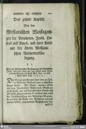 Das zehnte Kapitel. Von den Messianischen Weissagungen der Propheten, Joels, Hoseas und Amos, und ihrer Kette mit der ältern Messianischen Vorherverkündigung