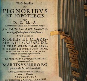 Theses Iuridicae De pignoribus et hypothecis
