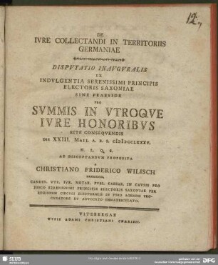 De Iure Collectandi In Territoriis Germaniae : Disputatio Inauguralis