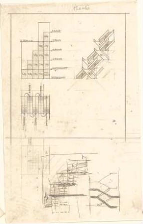Hildebrand, Adolf von; Wien (Österreich); Theaterbau für Wien - Treppenhaus (Grundriss, Ansicht, Perspektive); Studien