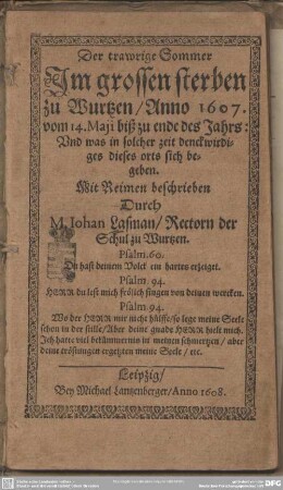 Der trawrige Sommer zu Wurtzen anno 1607