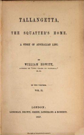 Tallangetta : The squatter's home. A story of australian life. 2